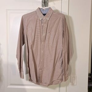 Tommy Hilfiger Brown & White Striped Casual Dress Shirt (S)